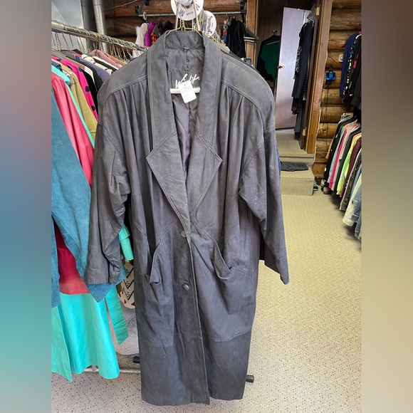 🖤Vintage Great USED Condition L Genuine Leather Winlit Trench Coat - Picture 5 of 7